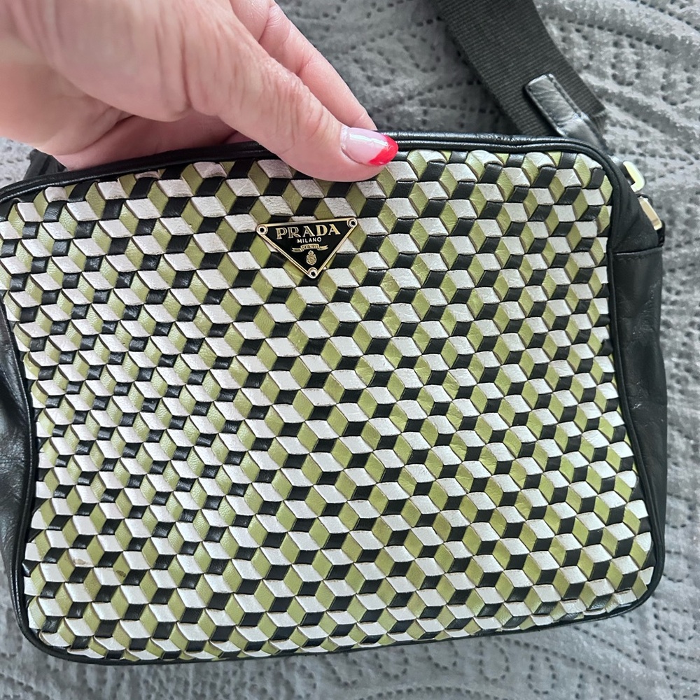 Prada Olive Green Geometric Crossbody Bag